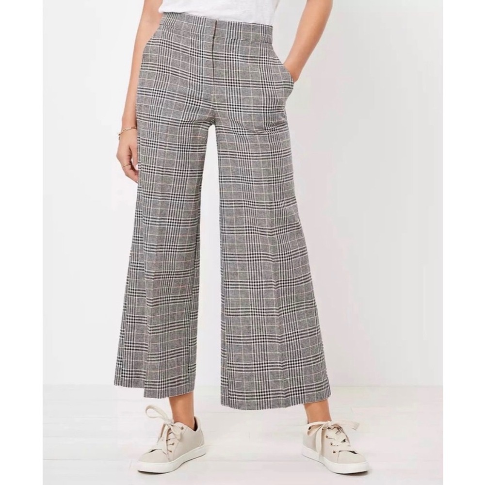 LOFT Wide Leg Crop Pants in Plaid Size 8 Preppy Academia Fall Classic